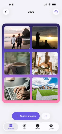 Un collage de tablero de visión en el editor de Wishframe