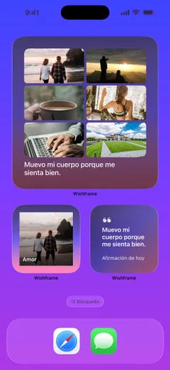 La pantalla de inicio con los widgets de Wishframe